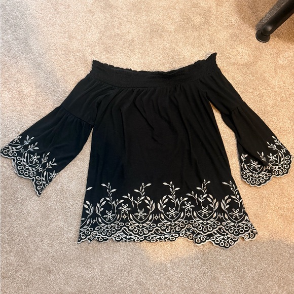 White House Black Market Tops - White House Black Market Black Off-Shoulder Embroidered Blouse